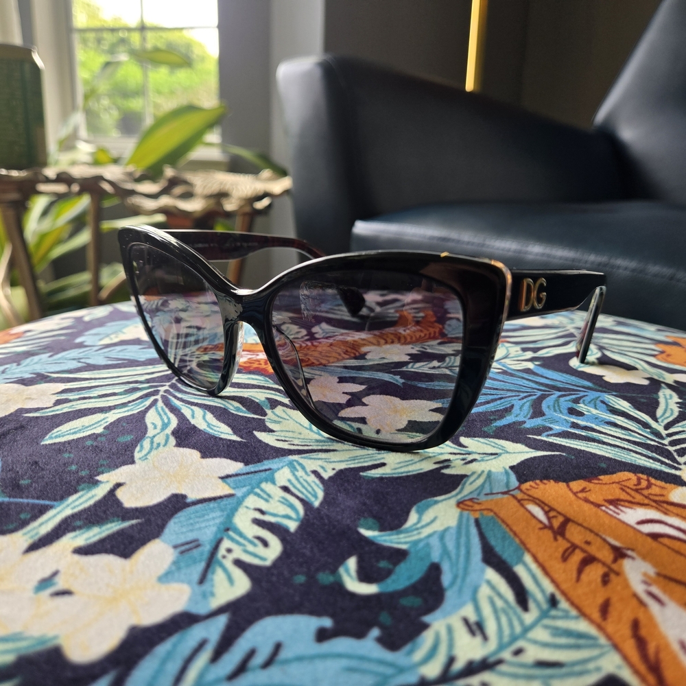 Polarized Dolce & Gabbana Black/Gold Sunglasses With Floral Accents